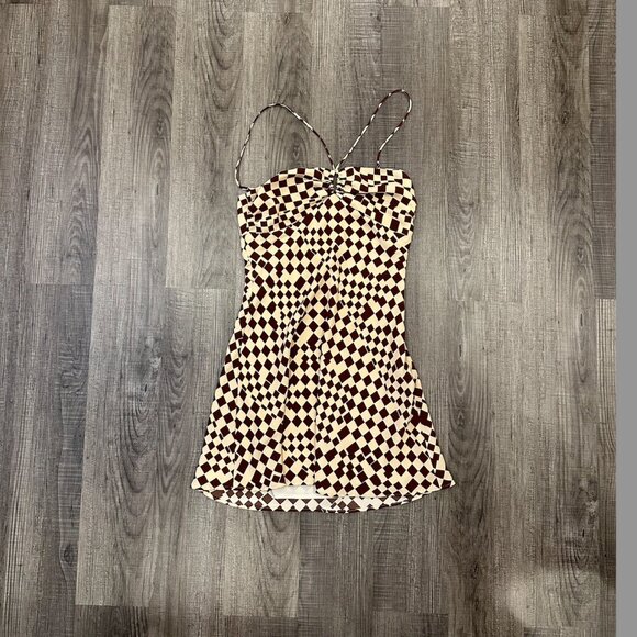 Brown Checkered Mini Dress - Picture 3 of 4